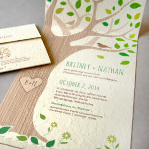Rustic and totally charming, this plantable seal and send wedding invitation is perfect for a park wedding and includes the invite and RSVP in one eco-friendly piece. No envelopes required!