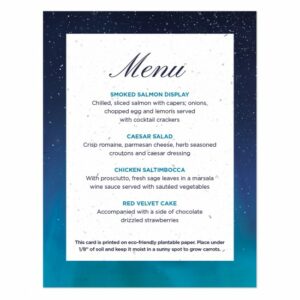 Add a touch of a starry night sky to your place settings with these elegant plantable menus.